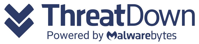 ThreatDown logo with two downward arrows and the text "Powered by Malwarebytes" underneath.