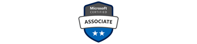 Microsoft Certified Associate badge featuring a shield design with two white stars at the bottom and the word "ASSOCIATE" across the center. Microsoft Certified Associate badge featuring a shield design with two white stars at the bottom and the word "ASSOCIATE" across the center.